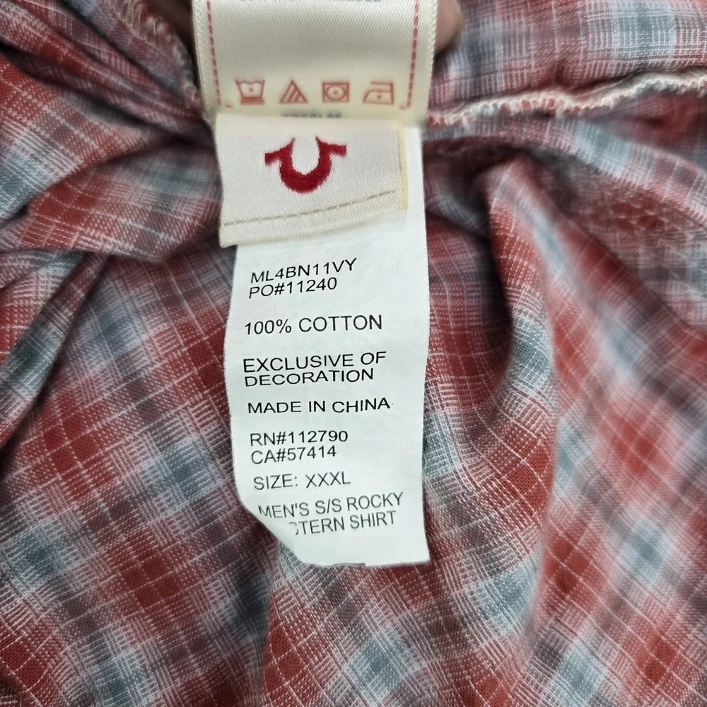 True Religion Men Button Up Shirt XXXL Red‎ Plaid Rocky Western